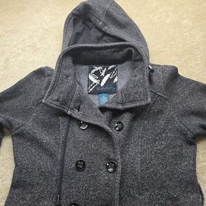 Sebby‎ Double Breasted Hooded Gray Tweed Pea Coat Women's Medium